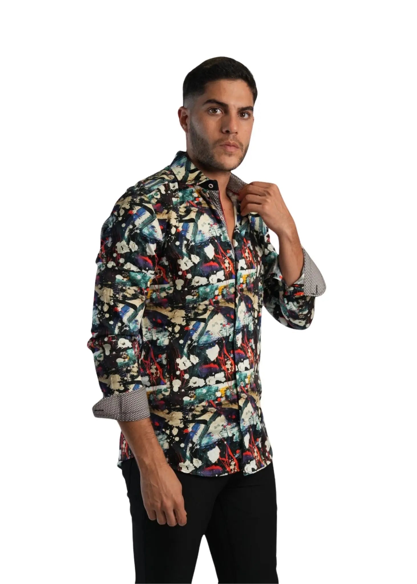 MEN’S WOVEN CHAOS PICTURAL BUTTON-DOWN SHIRT