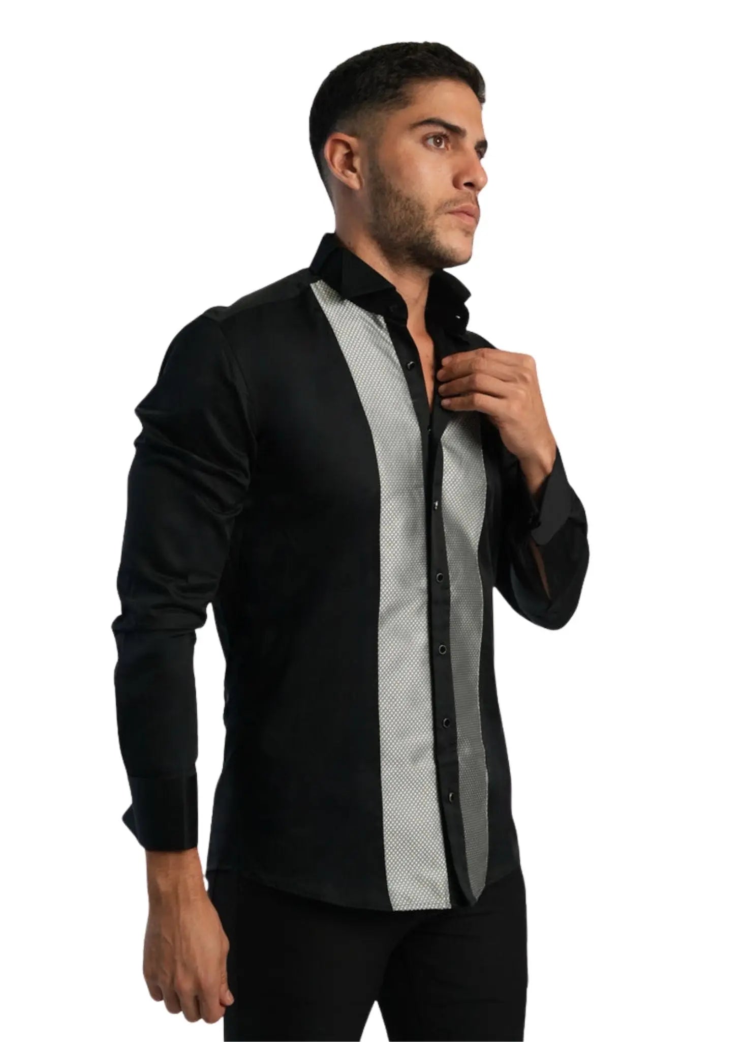 MEN’S WOVEN PANNEAU MÉTALLIQUE BUTTON-DOWN SHIRT - SILVER