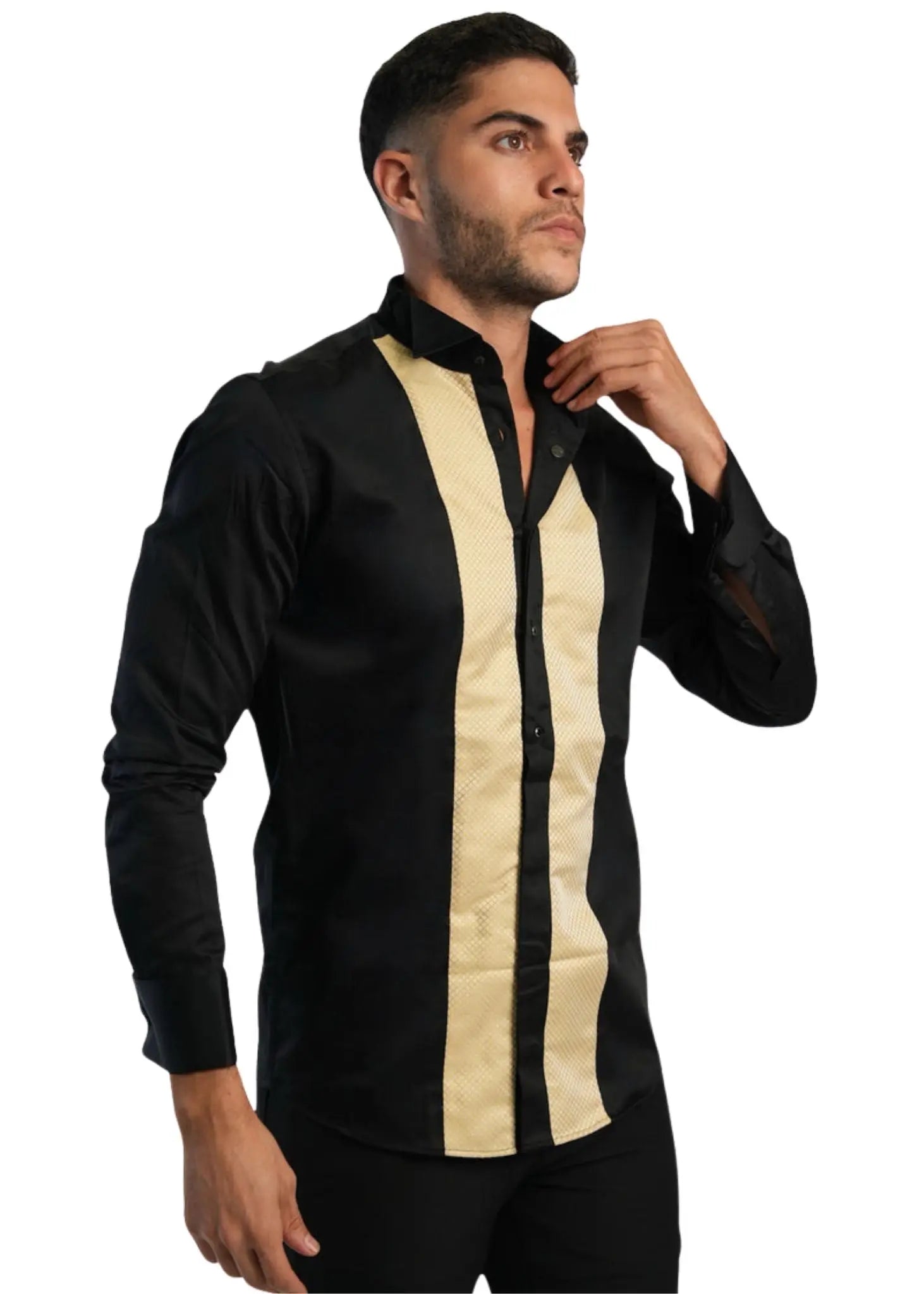 MEN’S WOVEN PANNEAU MÉTALLIQUE BUTTON-DOWN SHIRT - GOLD