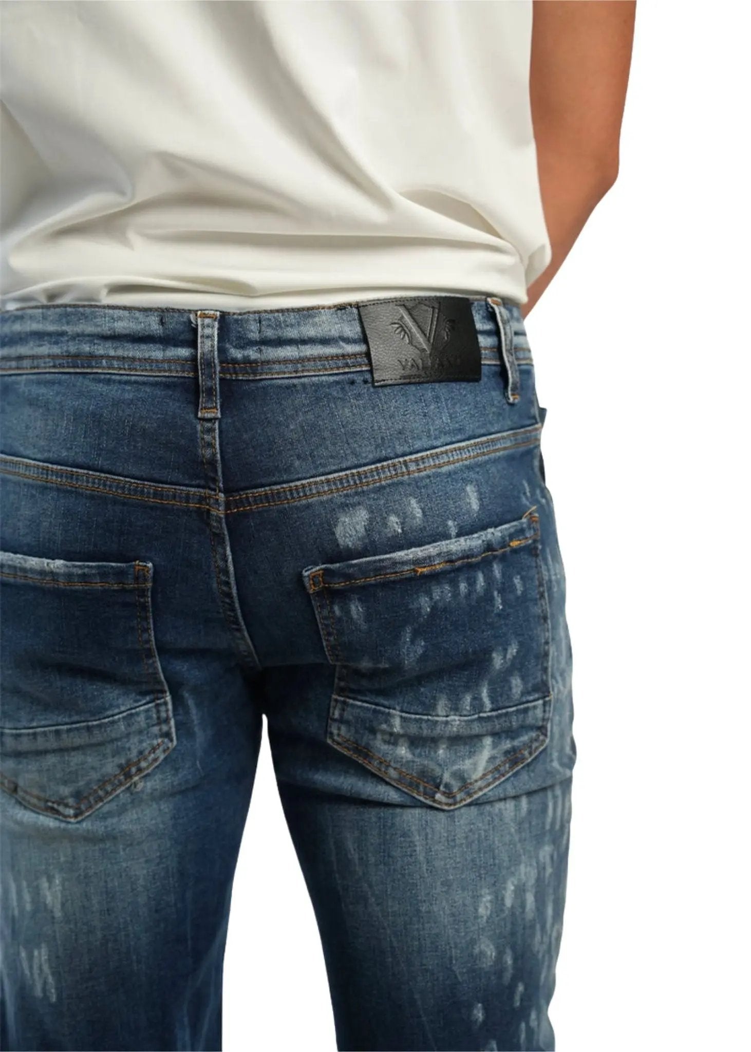 dark wash distressed jeans