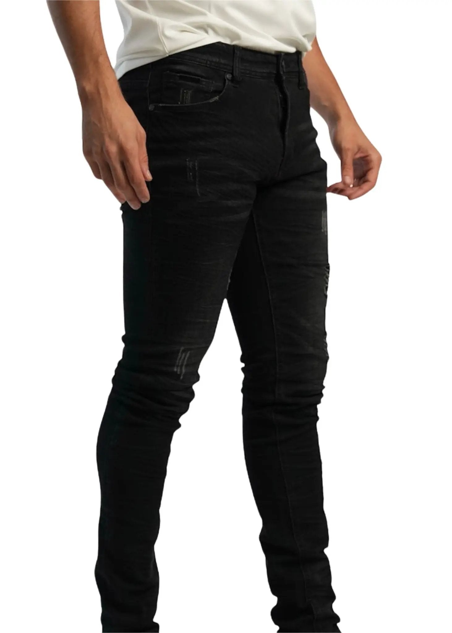 men's black distressed jeans