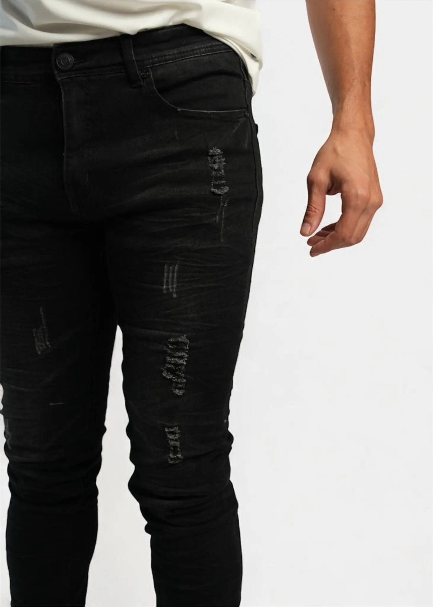men's black distressed jeans