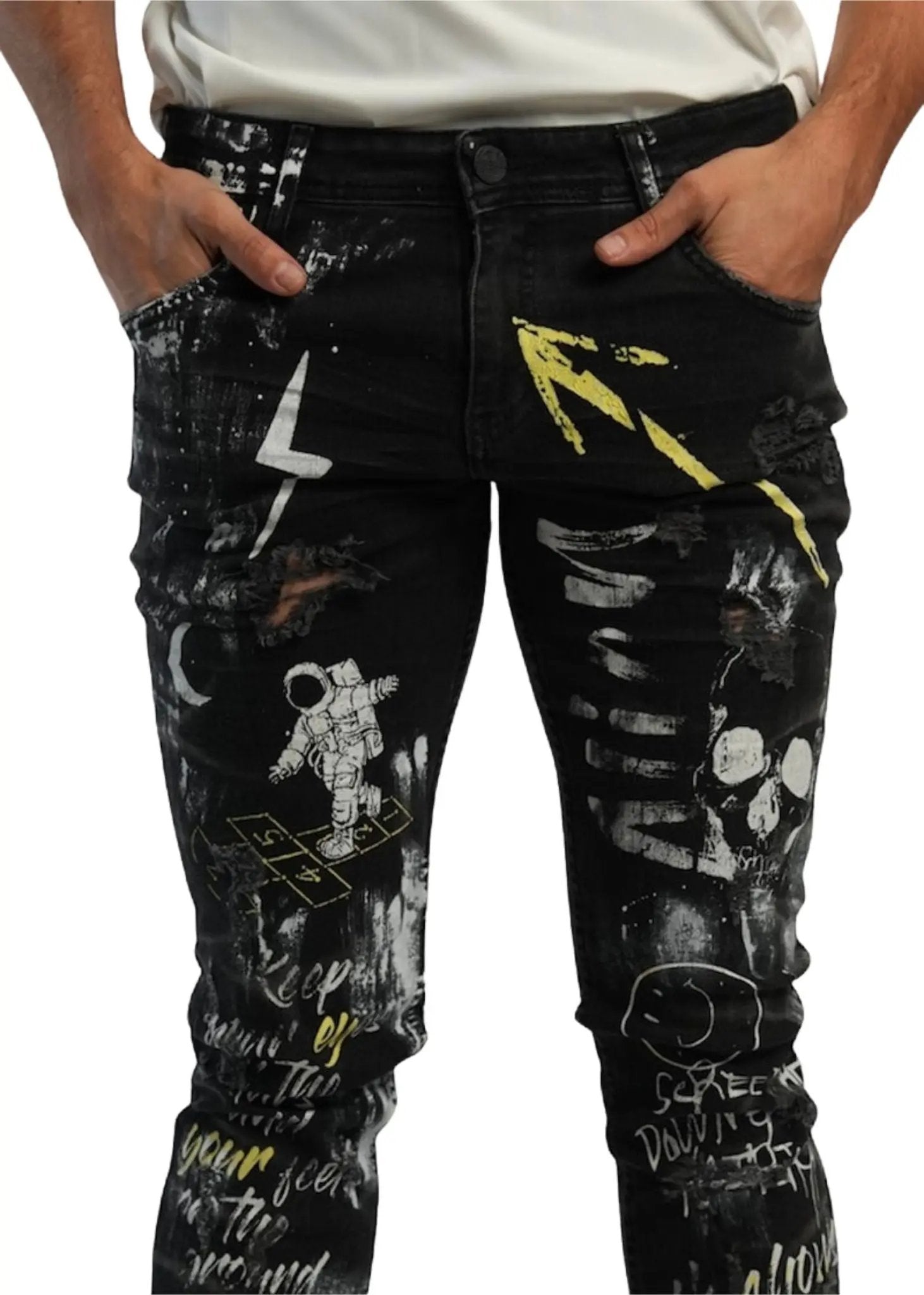 painted black jeans