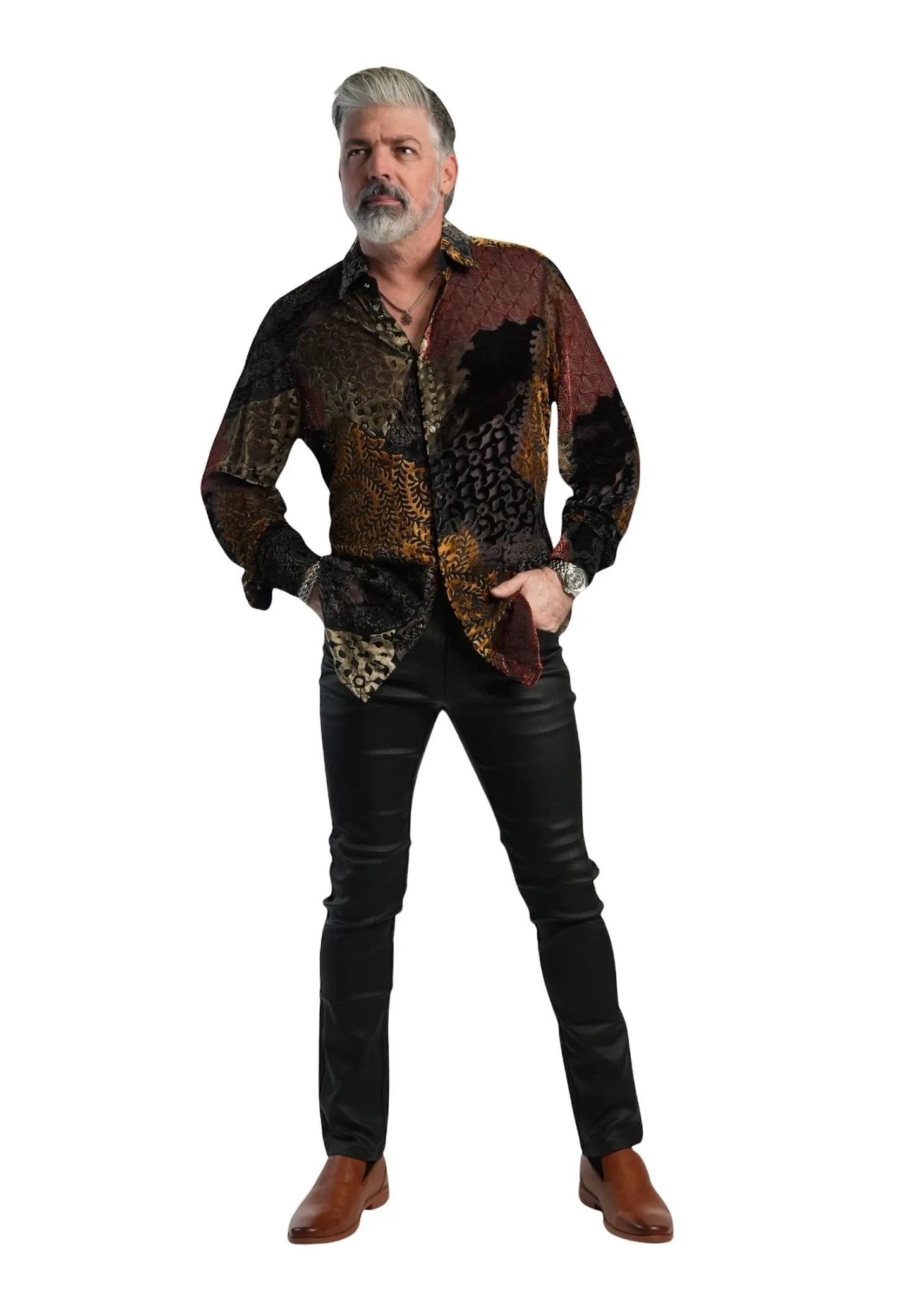 patchwork button-down shirt