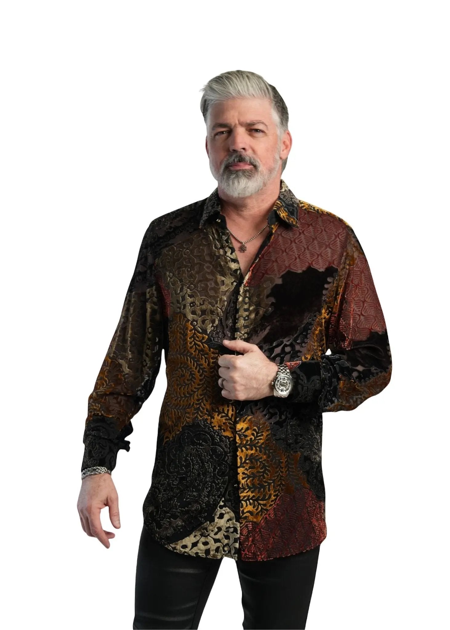 patchwork button-down shirt