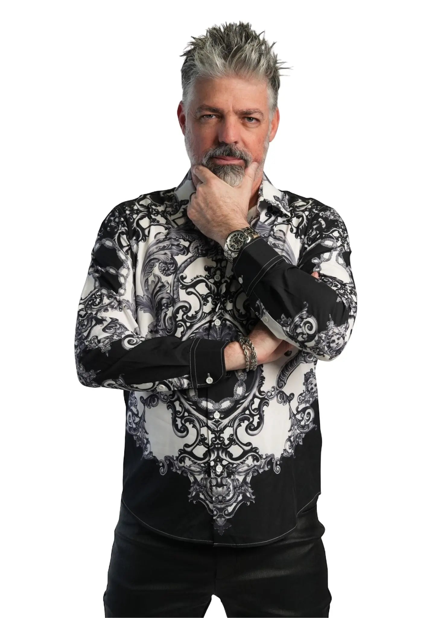 MEN’S WOVEN BAROQUE SCROLL BUTTON-DOWN SHIRT
