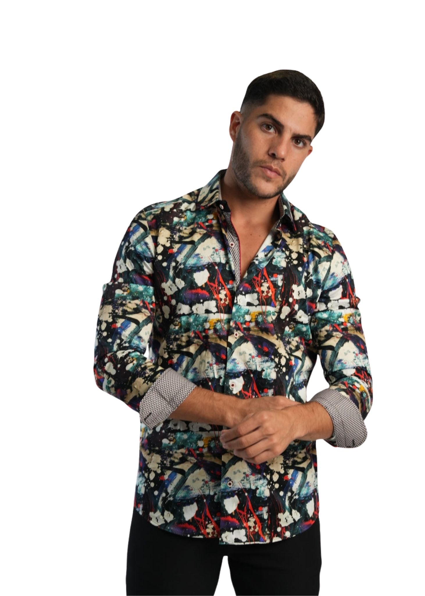 MEN’S WOVEN CHAOS PICTURAL BUTTON-DOWN SHIRT