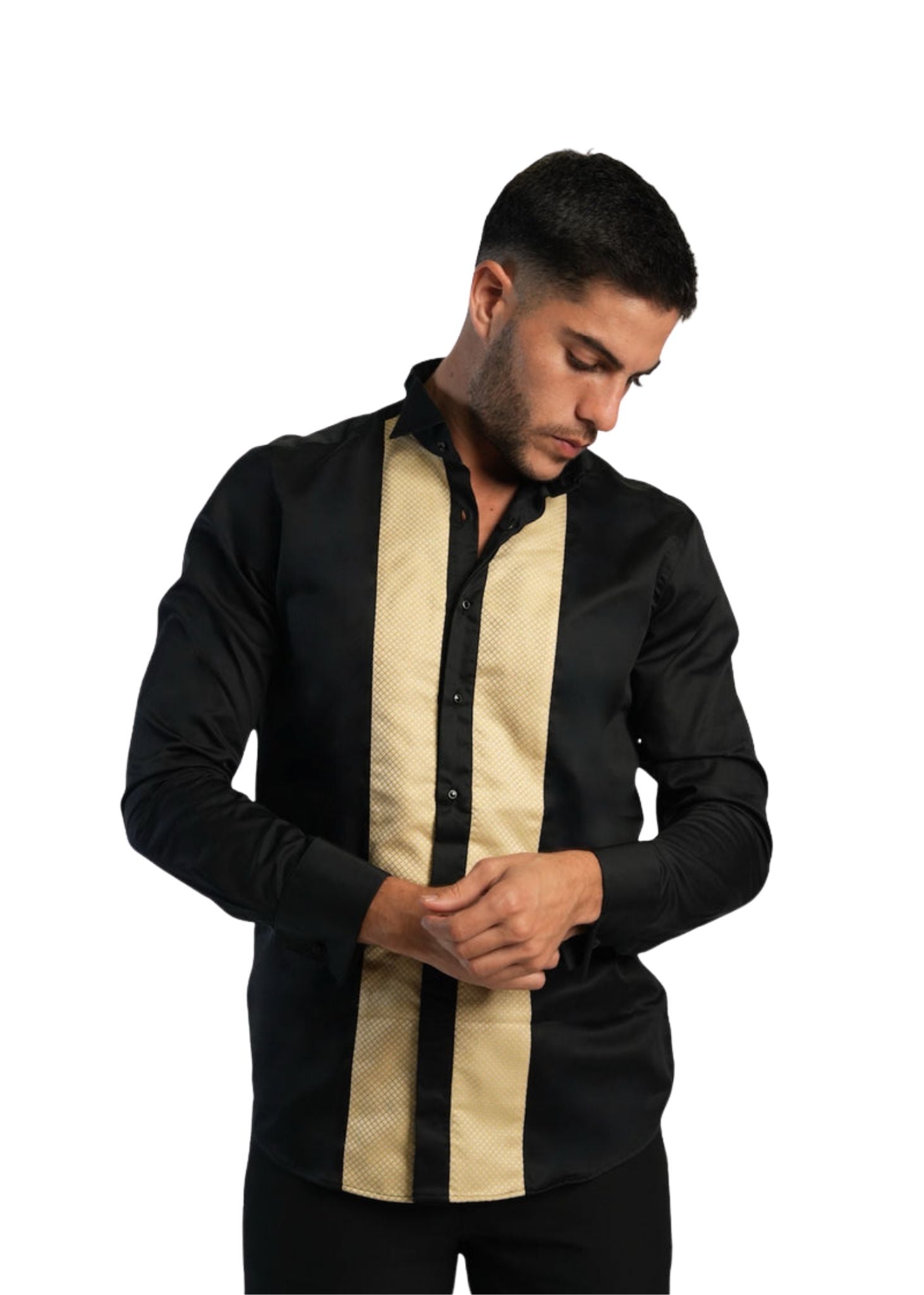 MEN’S WOVEN PANNEAU MÉTALLIQUE BUTTON-DOWN SHIRT - GOLD