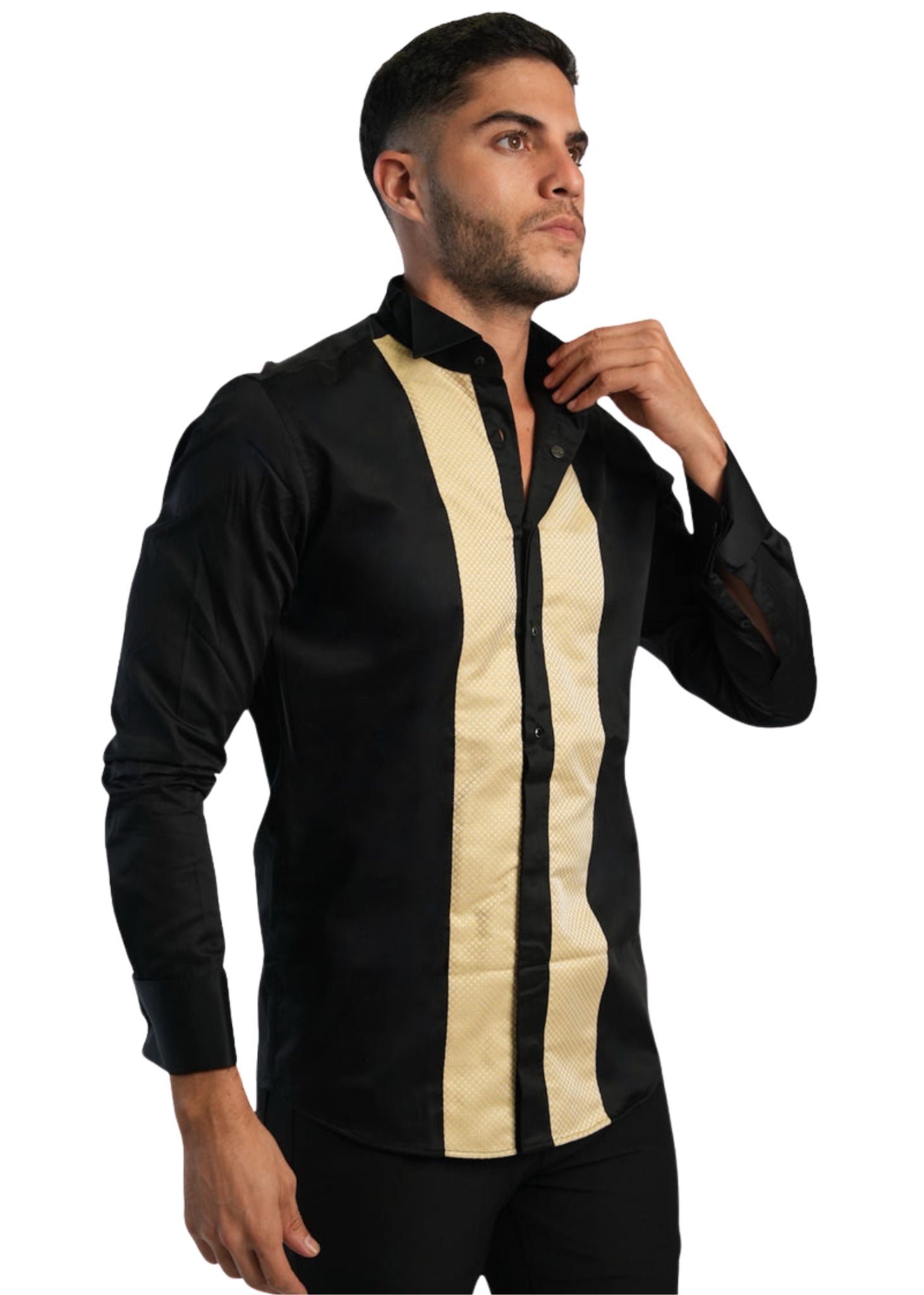 MEN’S WOVEN PANNEAU MÉTALLIQUE BUTTON-DOWN SHIRT - GOLD