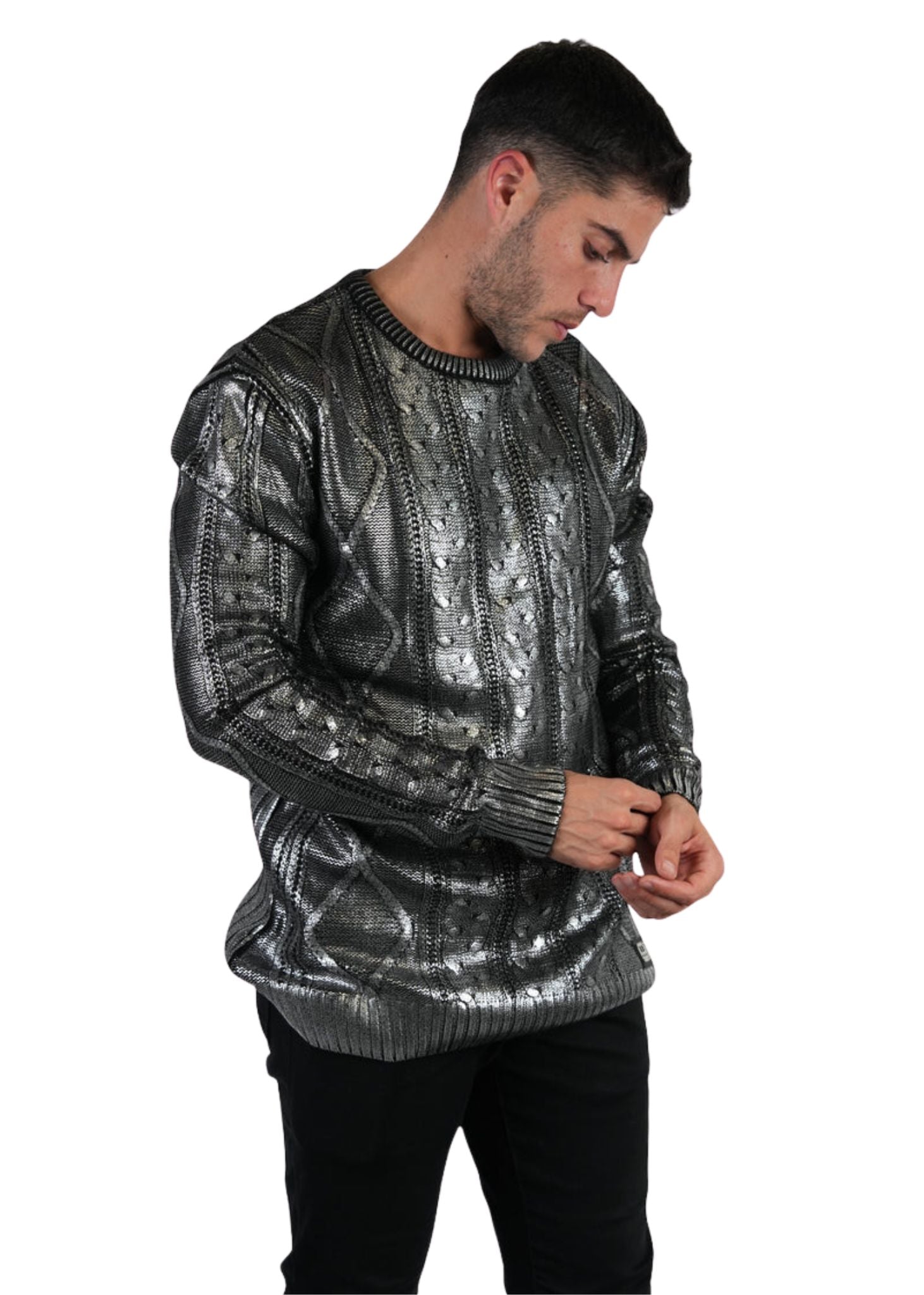 MEN'S SILVER LONG SLEEVE SWEATER