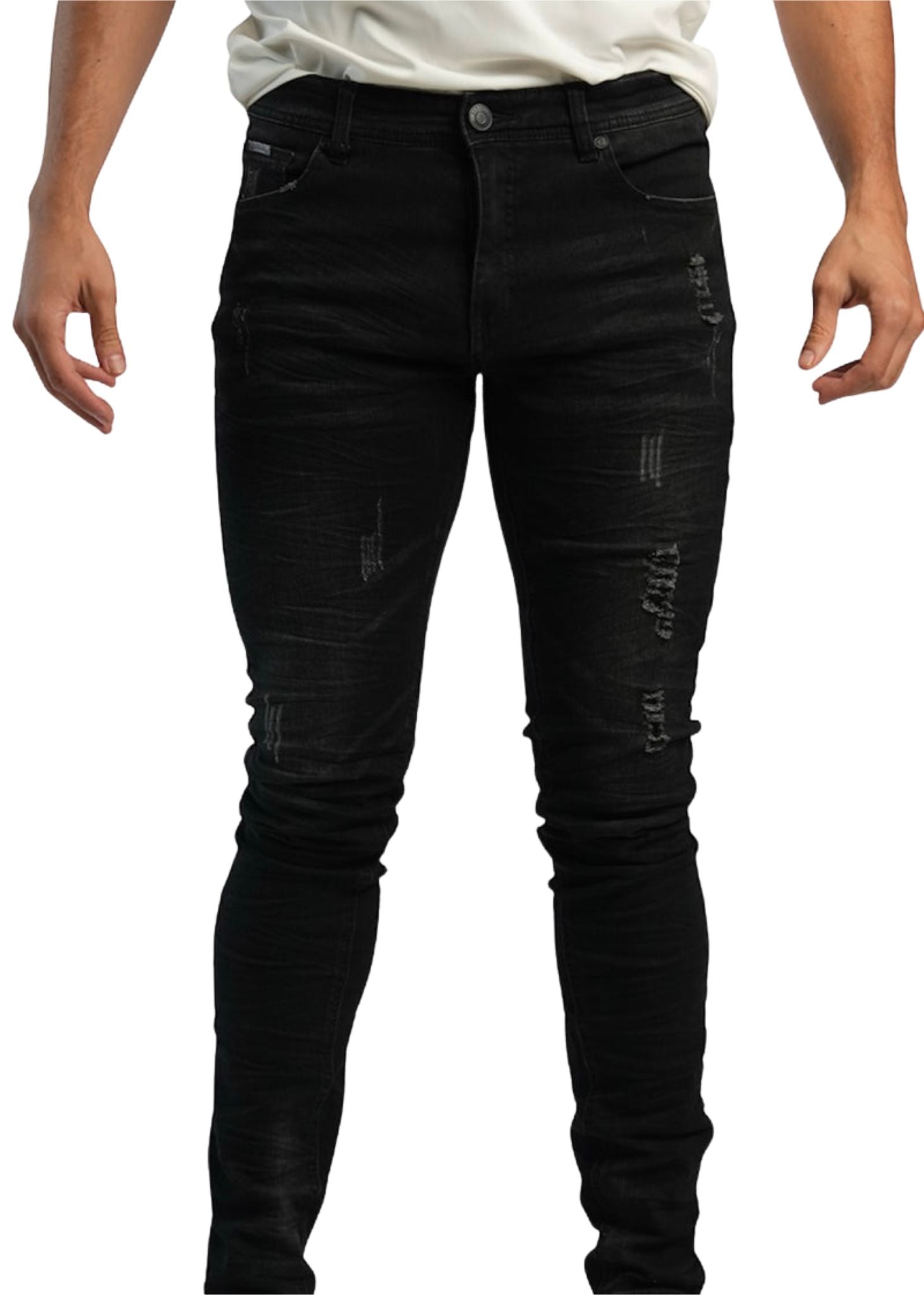 men's black distressed jeans